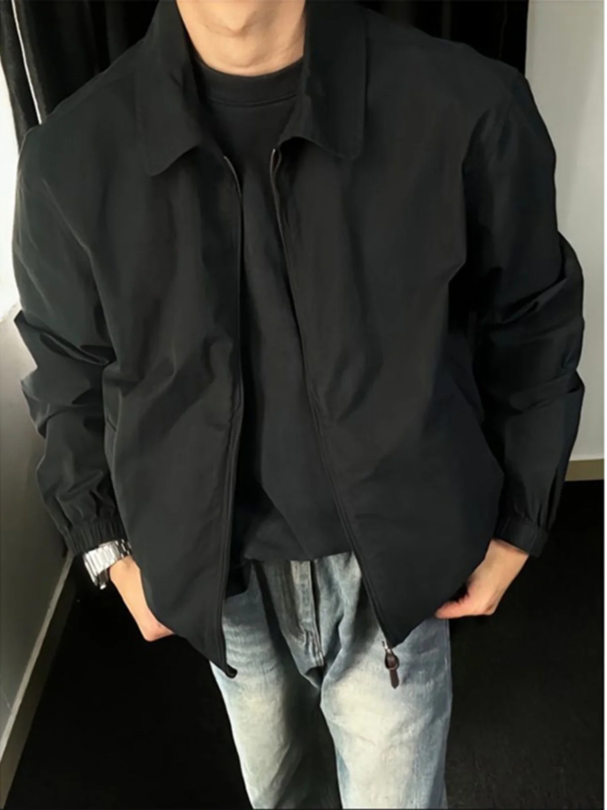 

Bla ort Collared Jaet Men's Spring Autumn Mature Stable Vintage American Baseball orm Loose Fit Polyester Nylon Com...