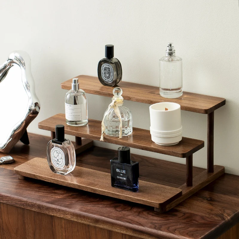 

Perfume & Cosmetic Stand, Multi-Layer Walnut Makeup Organizer, Skincare Display Rack, Stylish Tabletop Storage for Home