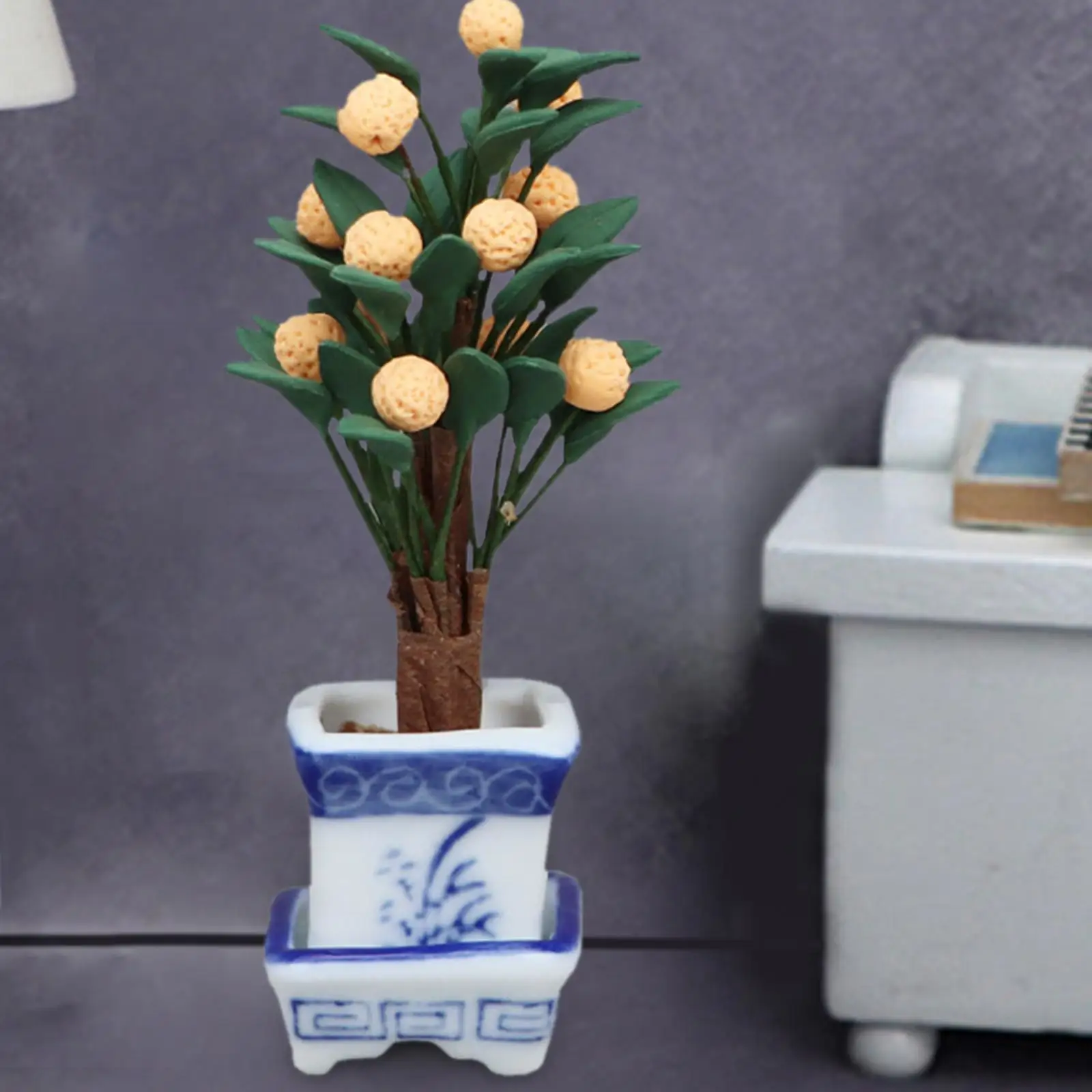 1:12 Dollhouse Miniature Citrus Tree for Ornament Micro Landscape