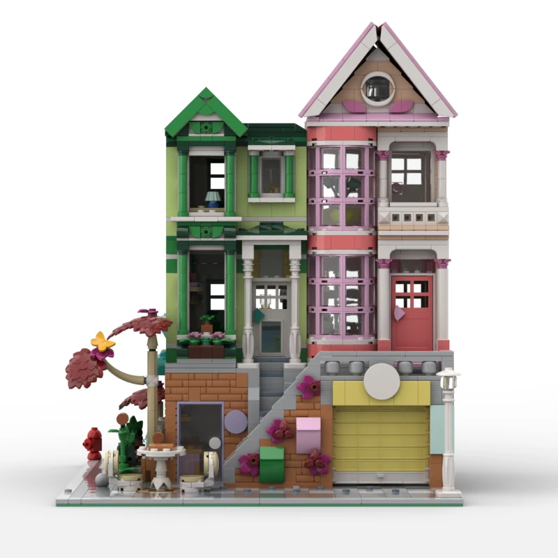 2280 PCS City Engineering Corner Apartments & Store - Modification of Set 42670 MOC Customize Modular DIY Boy Festival Toy Gift