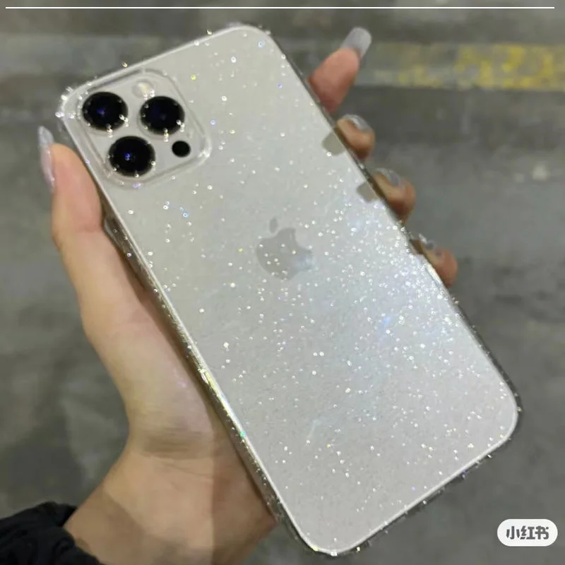 For iPhone 14 Luxury Bling Glitter Transprent Soft Acrylic Shockproof Cover Clear Case 13 12 11 Pro Max X XR XS 7 8 Plus SE 2022