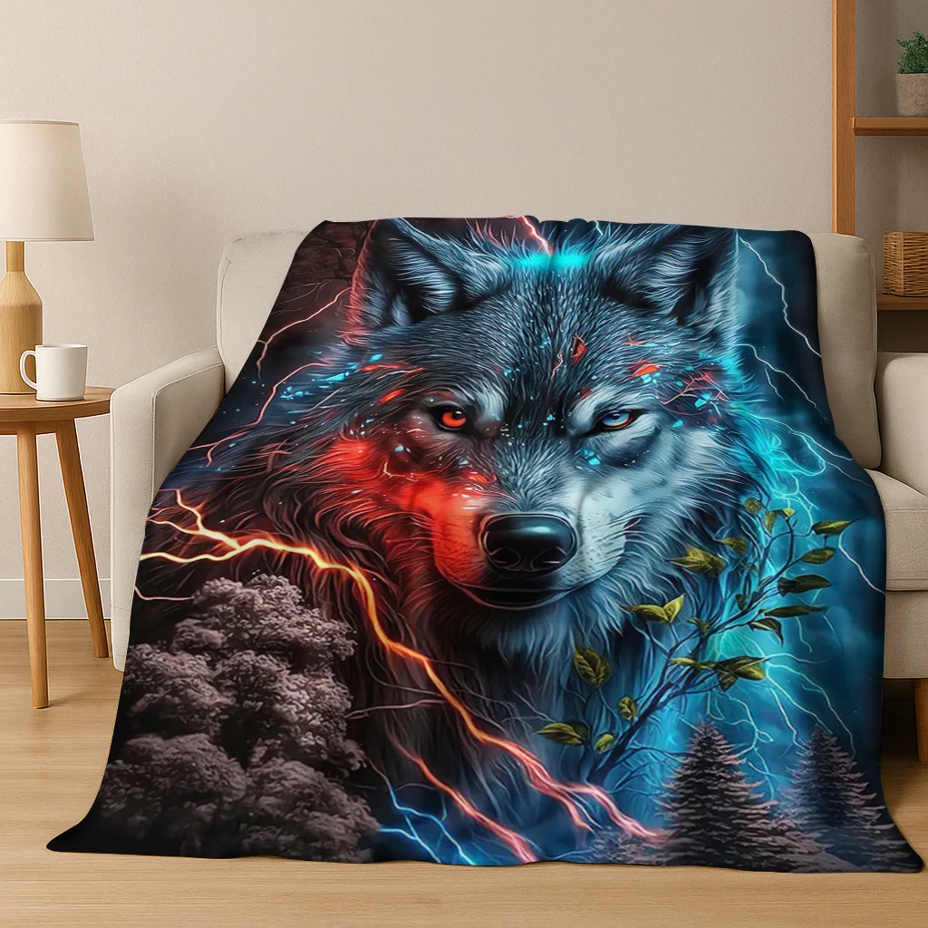 

Mysterious Wolf Totem Animal Flannel Blanket Soft Warm Blanket for Bedroom Room Living Room Office Travel Camping Picnic Gift