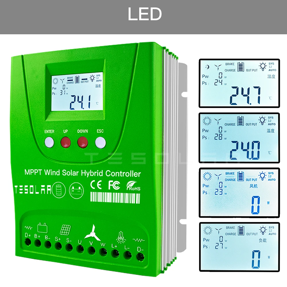 Imagem -03 - Controlador Híbrido com Bluetooth e Android App Regulador de Vento 2400w 12v 24v 48v 1200w Solar 1200w Carga de Bateria