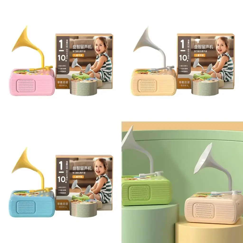 Juguete educativo gramófono para niños con 96 tarjetas aprendizaje, caja música, máquina para contar historias, juguete