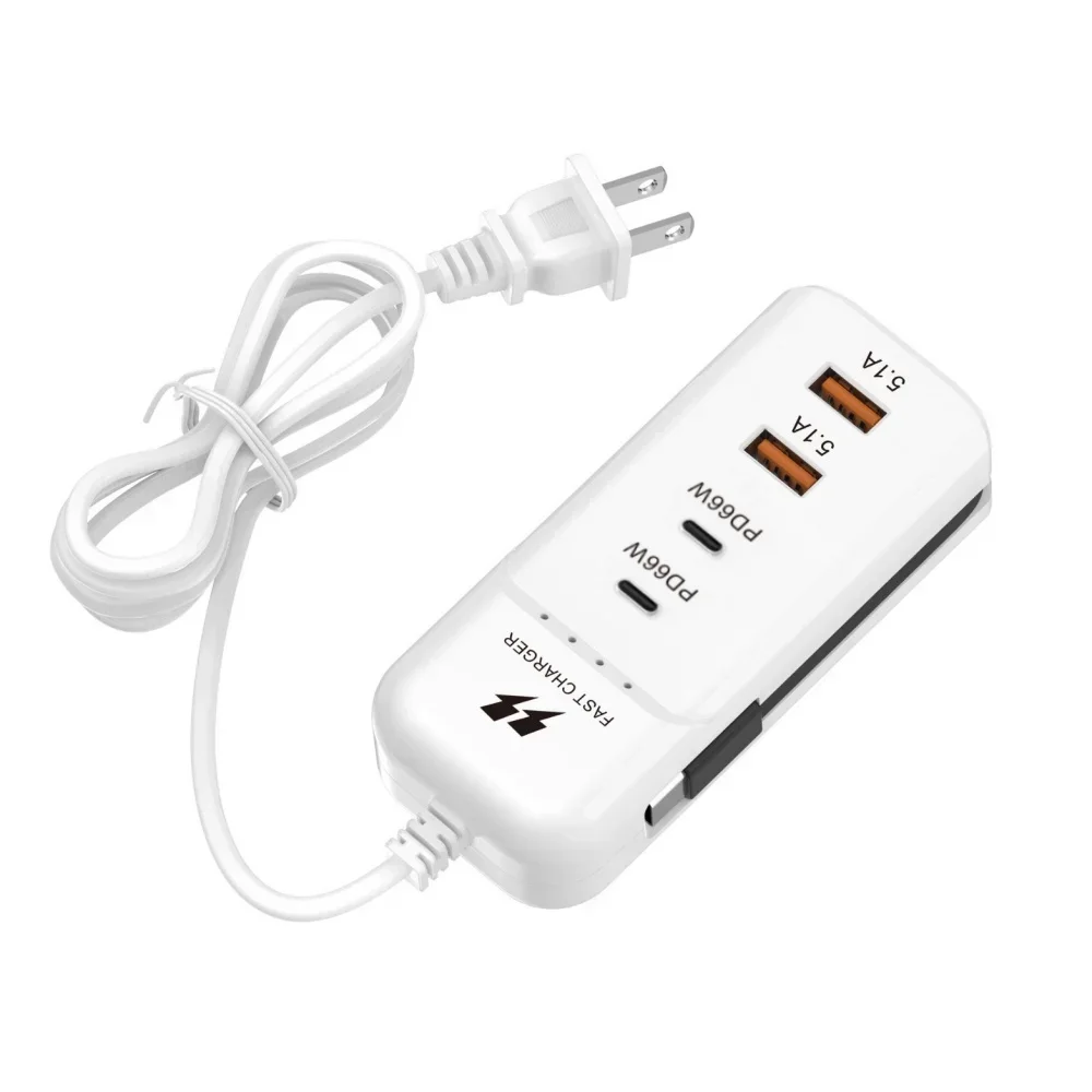 66 W 4-Port PD USB Schnelllade-Wandladegeräte Steckdose USB-Hub-Adapter USB Typ C EU US UK Stecker mit Verlängerungstyp-C-Kabel – Detail 8
