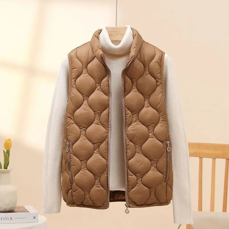 Wearing lightweight cotton vest for women, down cotton new vest, stand up collar, shoulder, autumn and winter short, warm