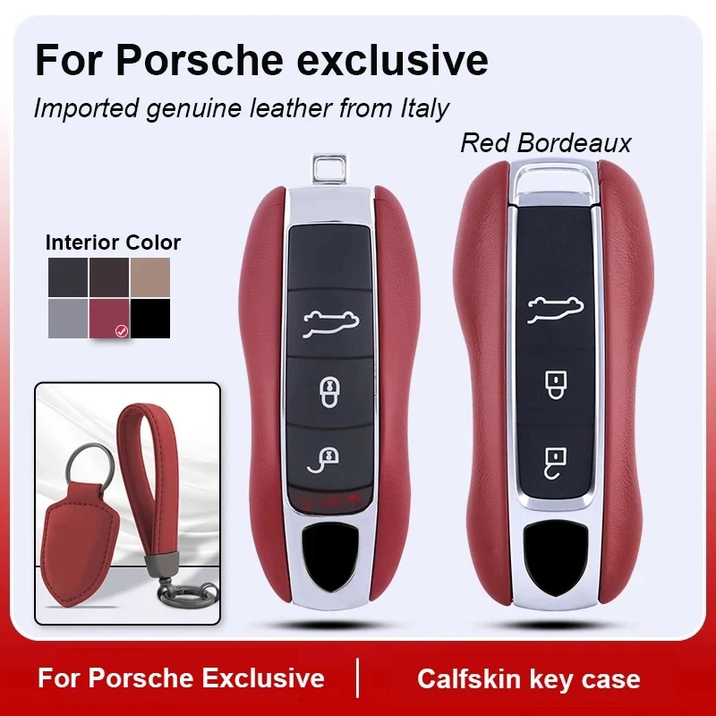 Leather Car Key Case For Porsche Cayenne Macan Panamera 911 718 Boxster Fob Remote KeyCase Key Cover Shell Replace KeyChain