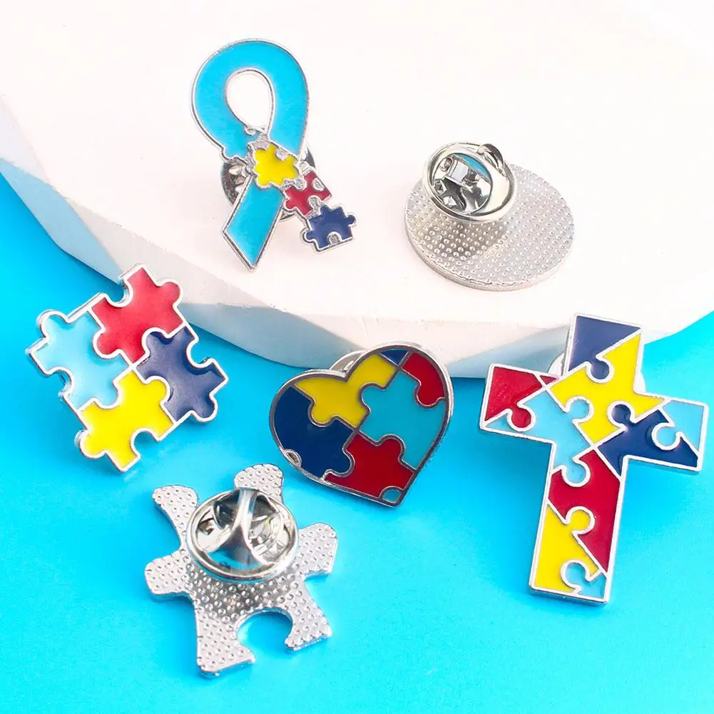 Rainbow Puzzle Brooch Autism Love Puzzle Cartoon Creativity Enamel Pin Clothes Metal Lapel Pin Autism Awareness Brooch Pin