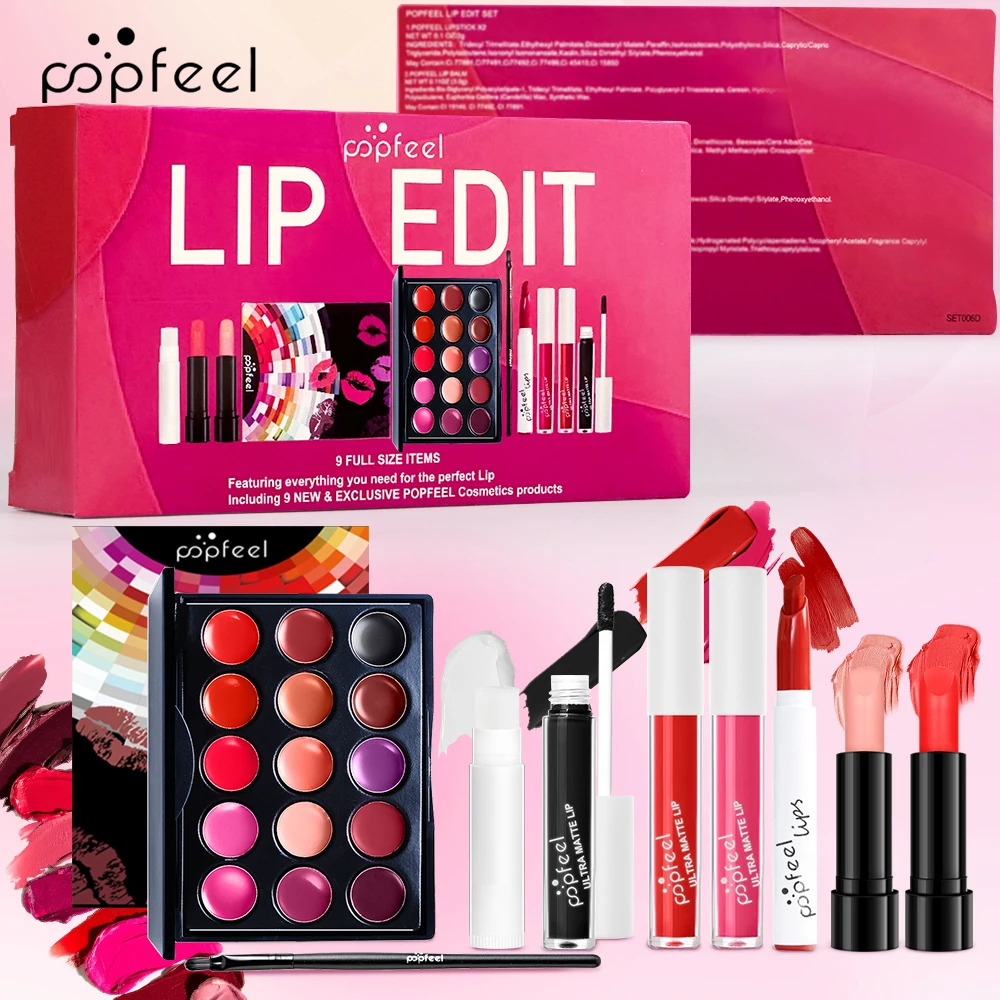 Set di edizioni labbra POPFEEL |   Kit labbra a grandezza naturale con rivestimenti, lucentezza e tavolozza |   Set trucco essenziale per labbra perfette |   Regalo di bellezza alla moda