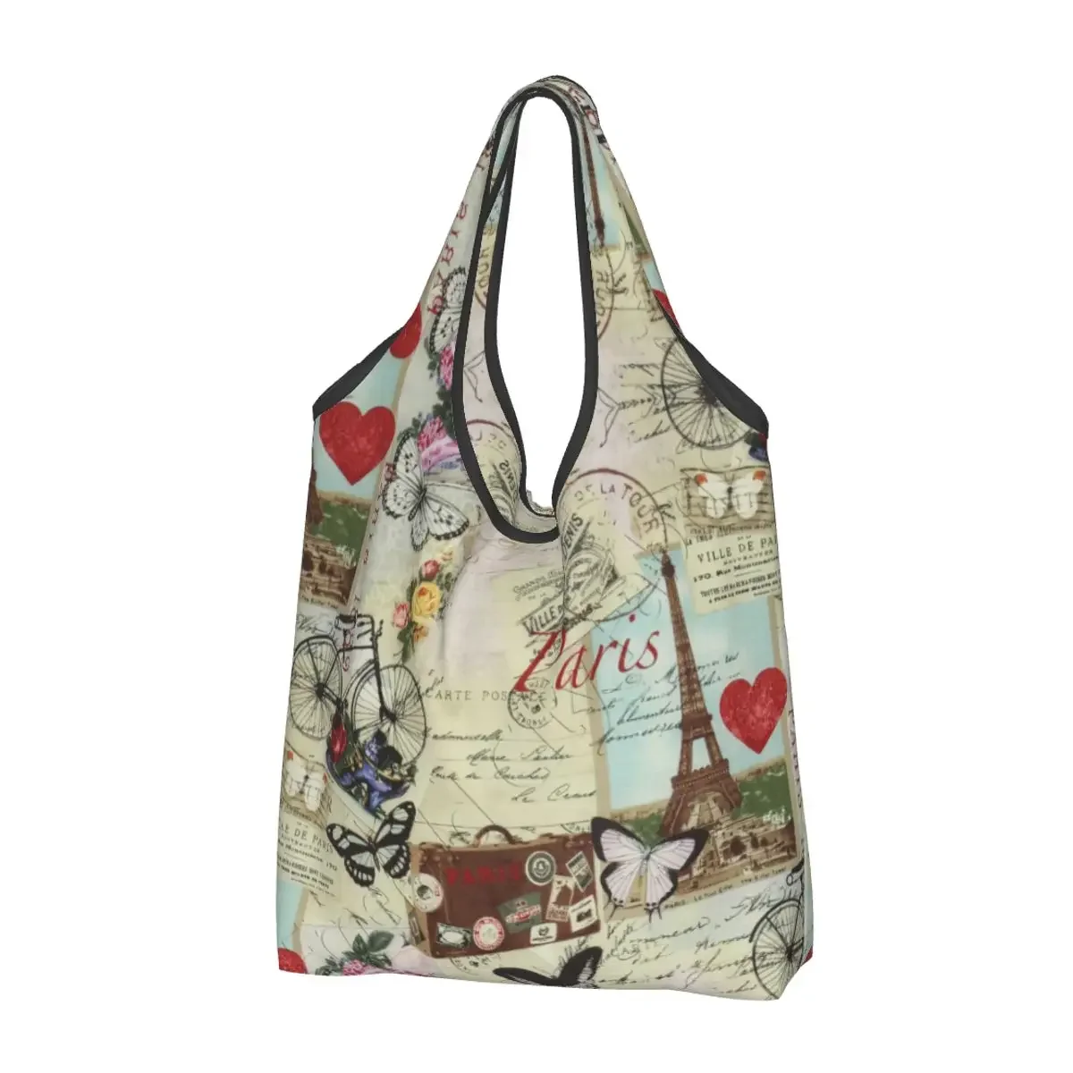 

Custom France Paris Eiffel Tower Shopping Bags Women Portable Large Capacity Grocery Shopper Tote Bags