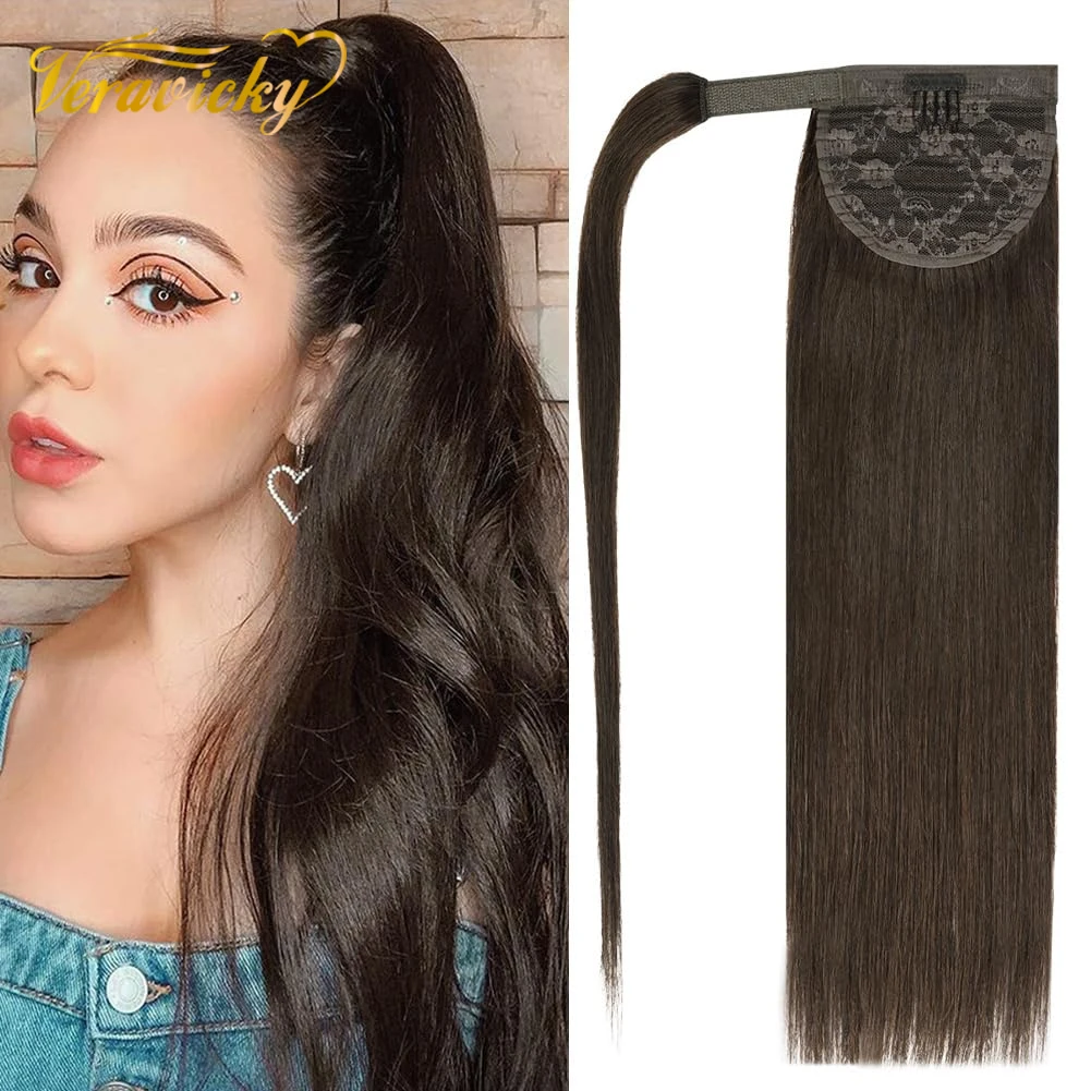 

Veravicky Natural Human Hair Ponytail Extension 14" --22" 65G-105G Brazilian Remy Wrap Clip In Hair Extension Straight One Piece