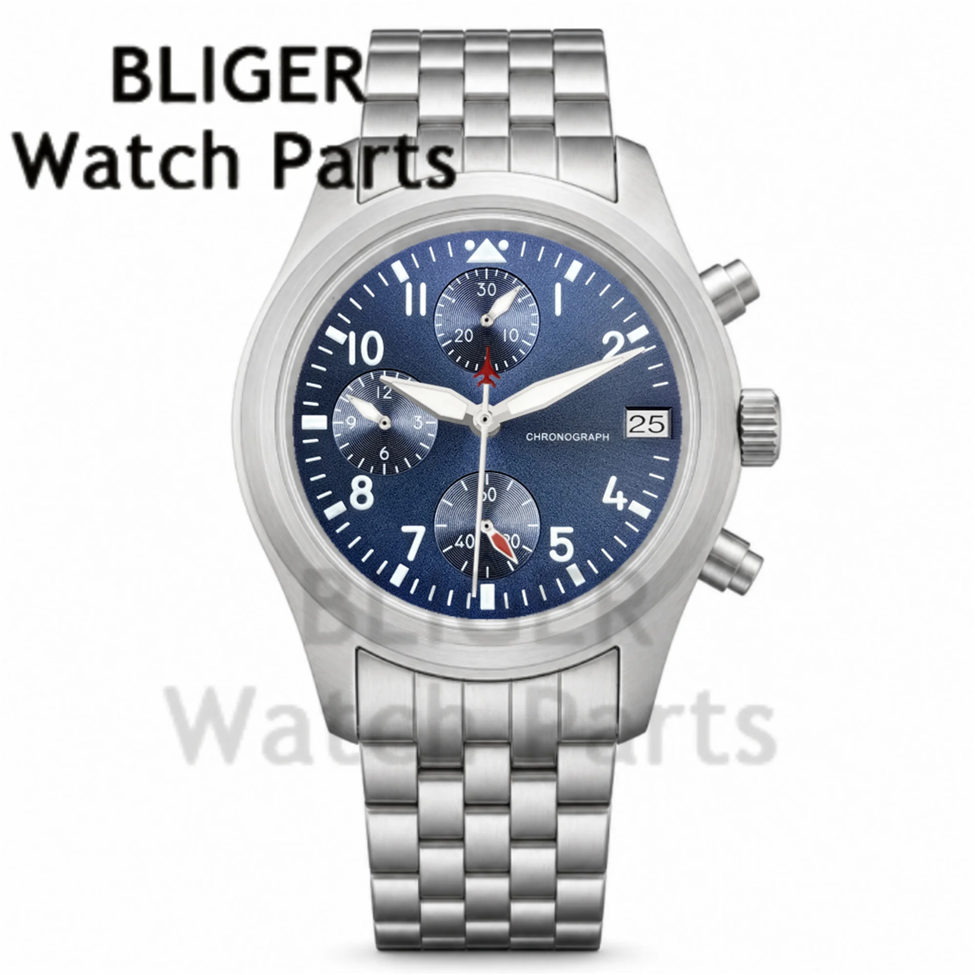 Sapphire Glass 38mm Green Aviator Watch For Men Stainless Steel VK67 Sport Chronograph Men Calendar Watches Running Second Hands