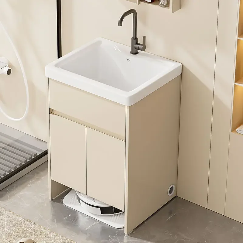 Sweeping robot balcony laundry cabinet ceramic integrated basin bathroom cabinet honeycomb aluminum floor sink basin cabinet lig