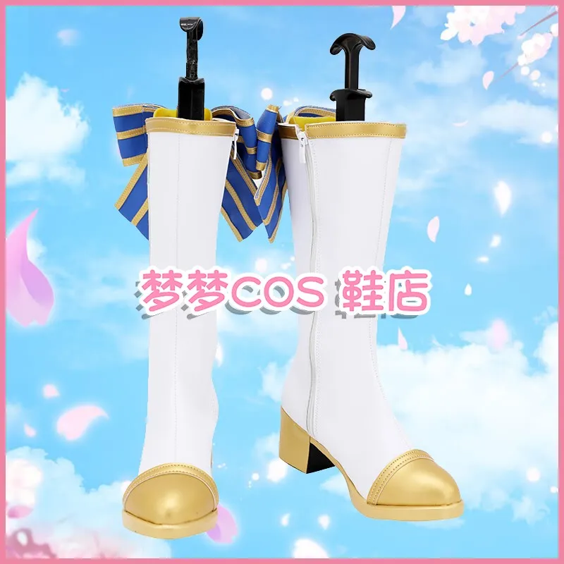 Lovelive All Star Osaka Shizuku Cosplay Shoes Long  White Boots Leather Custom Made For Halloween Carnival Party