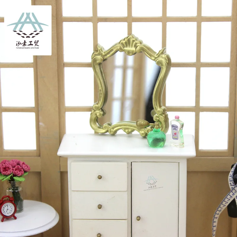Mini miroir de maquillage 1:12, scène de chambre à coucher, accessoires de maison de poupée, accessoires de photographie, décoration créative, modèle de jouets alimentaires miniatures