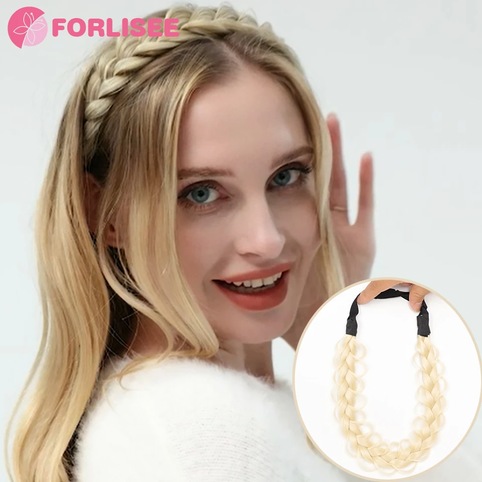 FORLISEE  Fishtail 2 Strand Synthetic Hair Braid Headband Classic Chunky Braid Elastic Hair Piece Women Girls Beauty Accessories