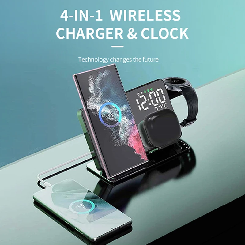 

3 in 1 Wireless Charger Stand For Samsung Galaxy Watch 7 6 5 Pro For Galaxy S24 S23 S22 S21 Fast Charging Station Alarm Clock