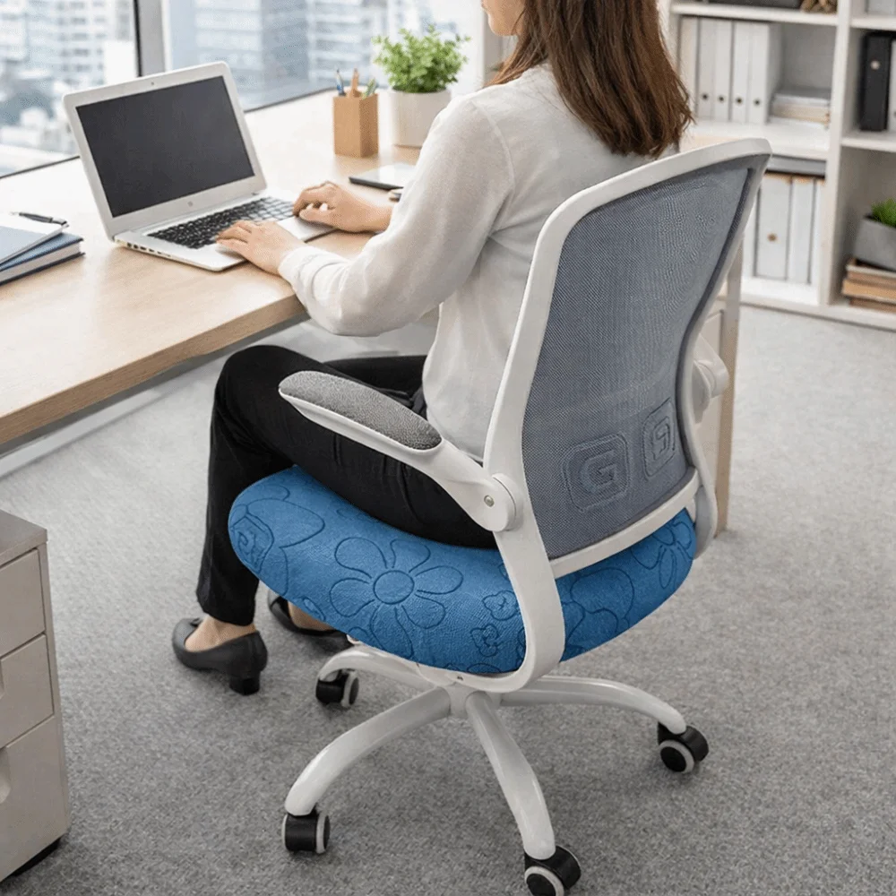 Thickened Jacquard Office Chair Cover Stretch Flower Print Computer Chair Cover Removable Elastic Dining Chair Cover Study Room 4
