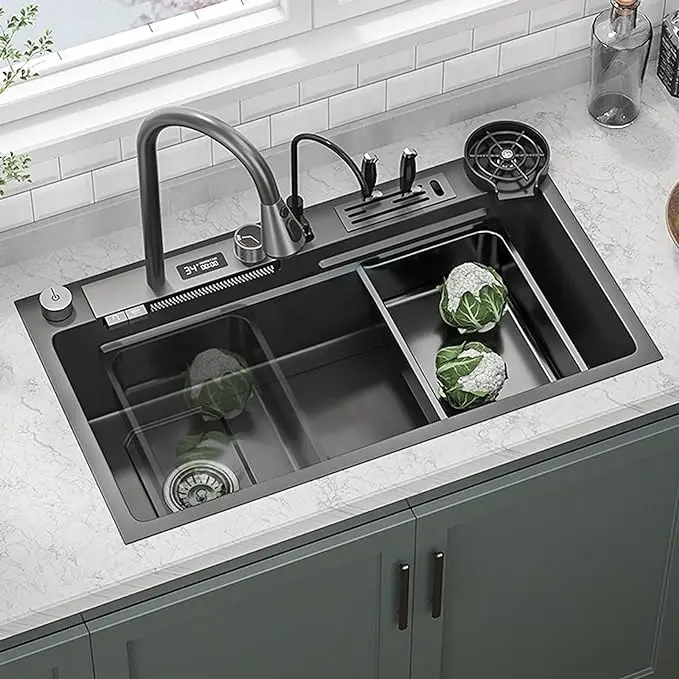 Wholesale Left drainage intelligent kitchen sink with a complete set of multifunction304 stainless steel digital display luxury