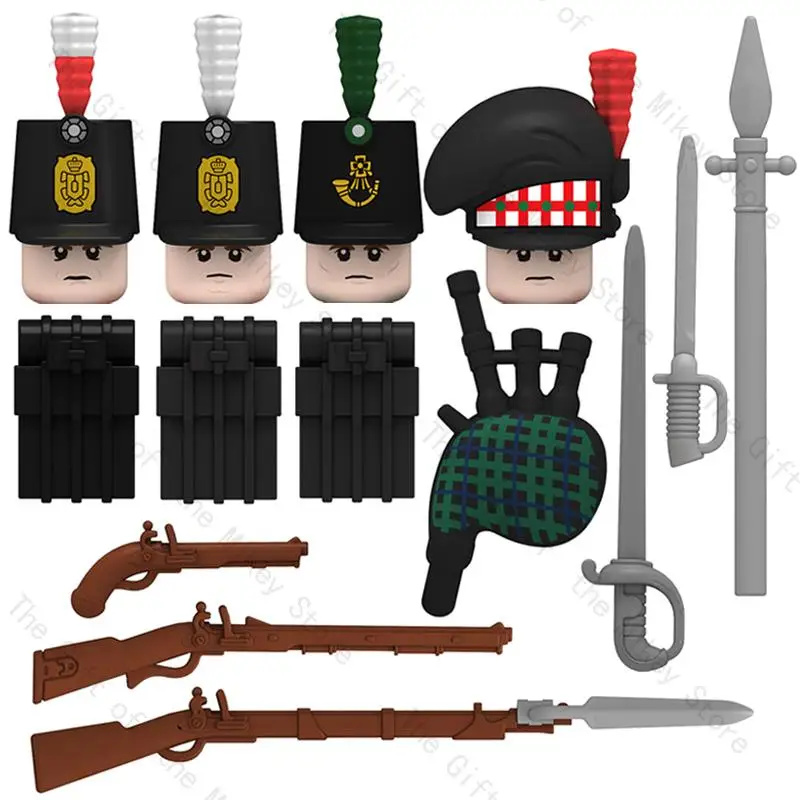 Napoleonic Wars Series British Fusilier Rifles Bagpiper Building Blocks Action Figures Accessories Sword Head Children Toys N001