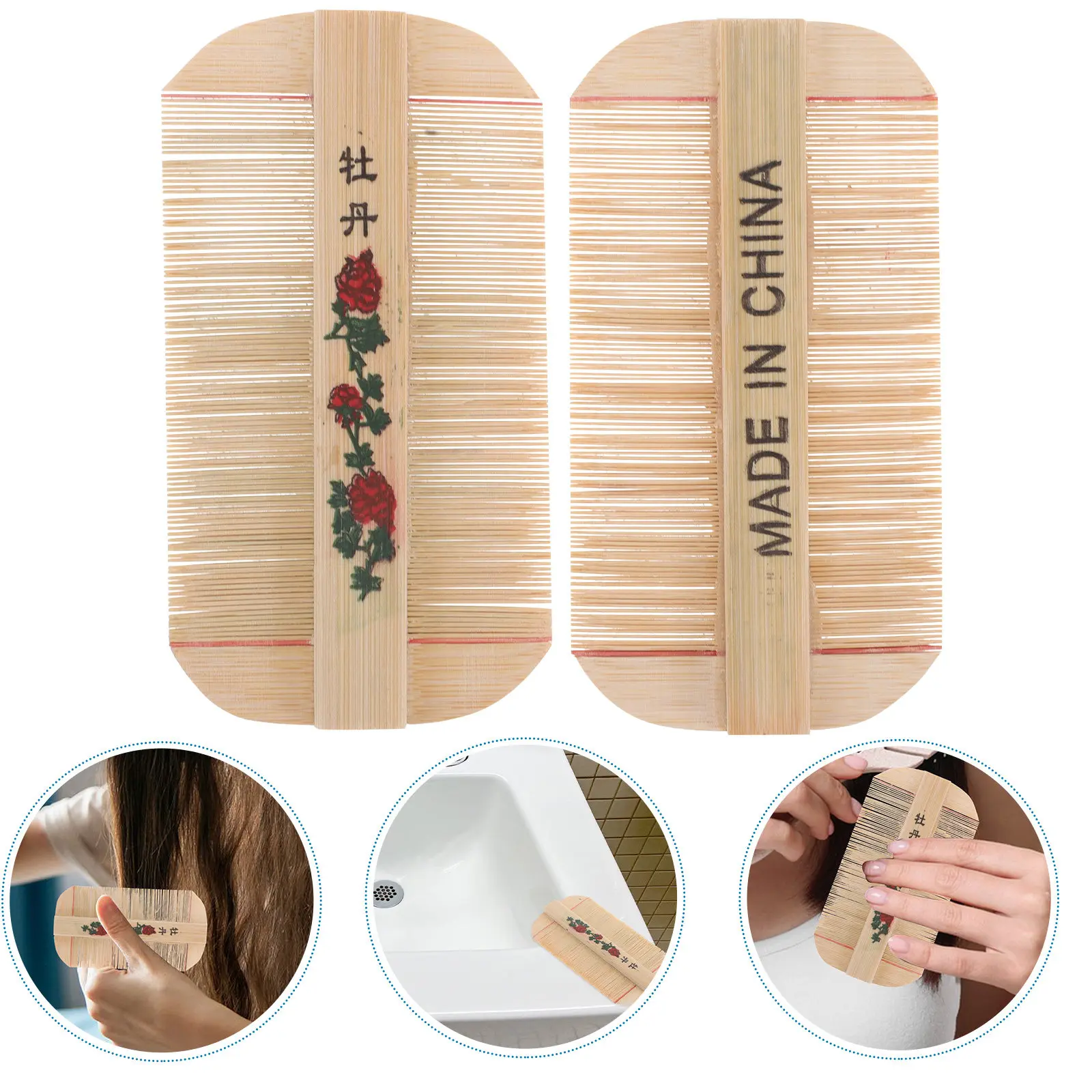 2Pcs Bamboo Comb Fine Tooth Dandruff Removal Comb Safe Scalp Grooming Ultra Dense Teeth Portable Travel Hair Nit