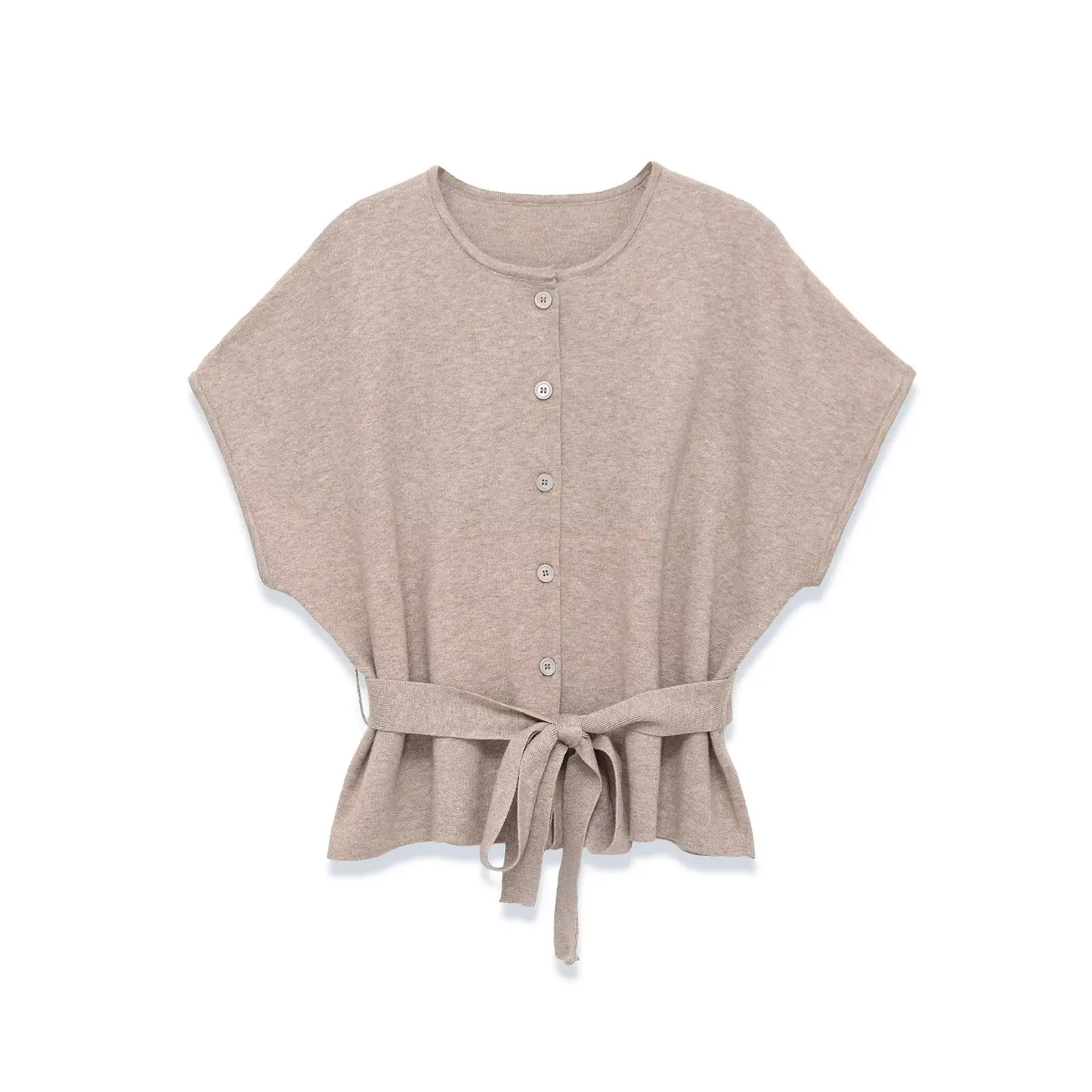 

WOMEN 2026 Summer New Fashion Short-sleeved with belt Knitted Cardigan Sweater Retro O Neck Casual Female Outerwear Chic Tops
