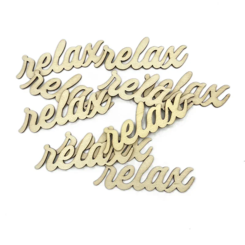 10pcs 10cm Relax Script Word Wood Sign- Wooden Letter Words- Laser Cut Unfinished Wood