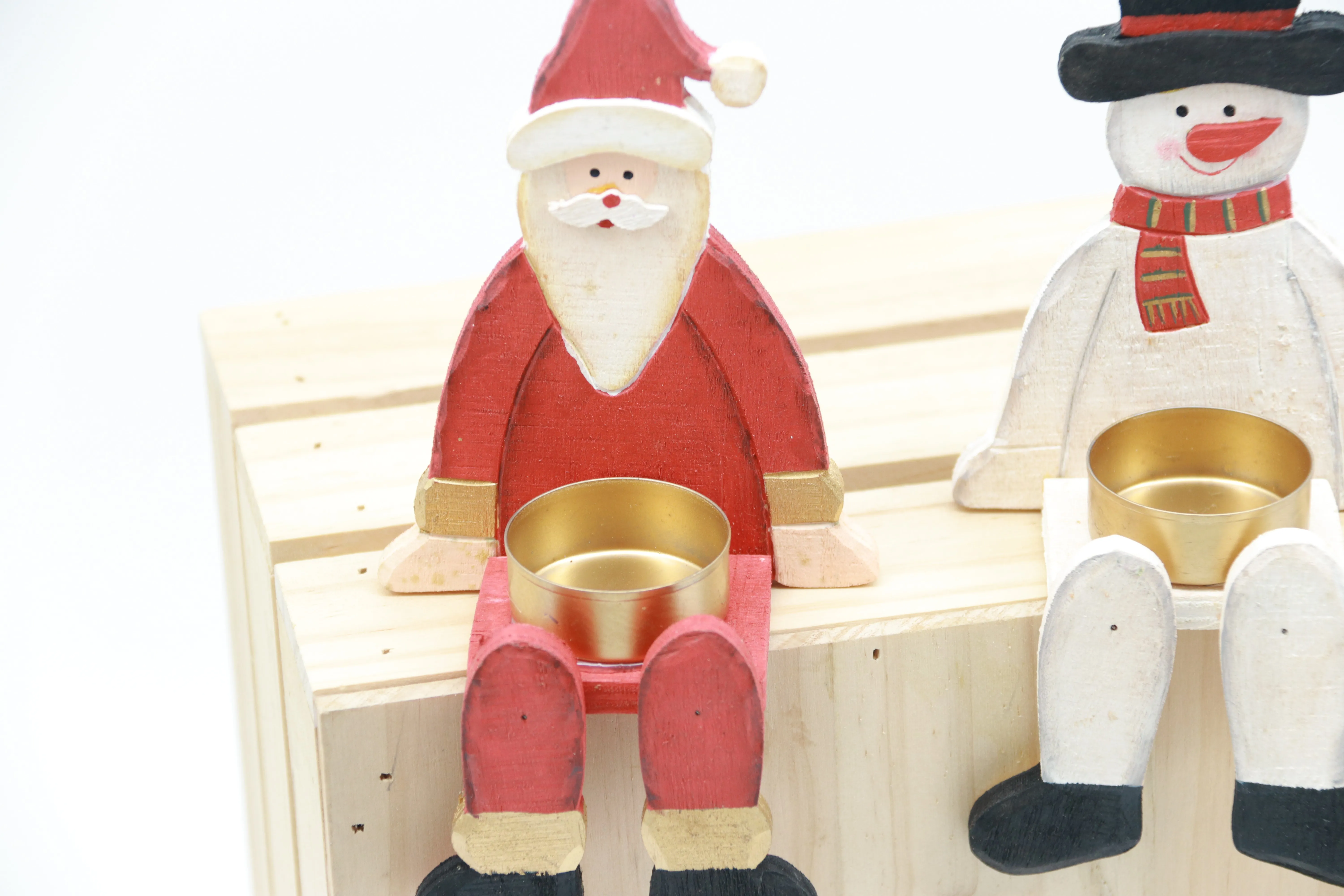 2 peças de suporte de tealight de madeira de Papai Noel e boneco de neve – adicione um brilho festivo para a decoração de Natal