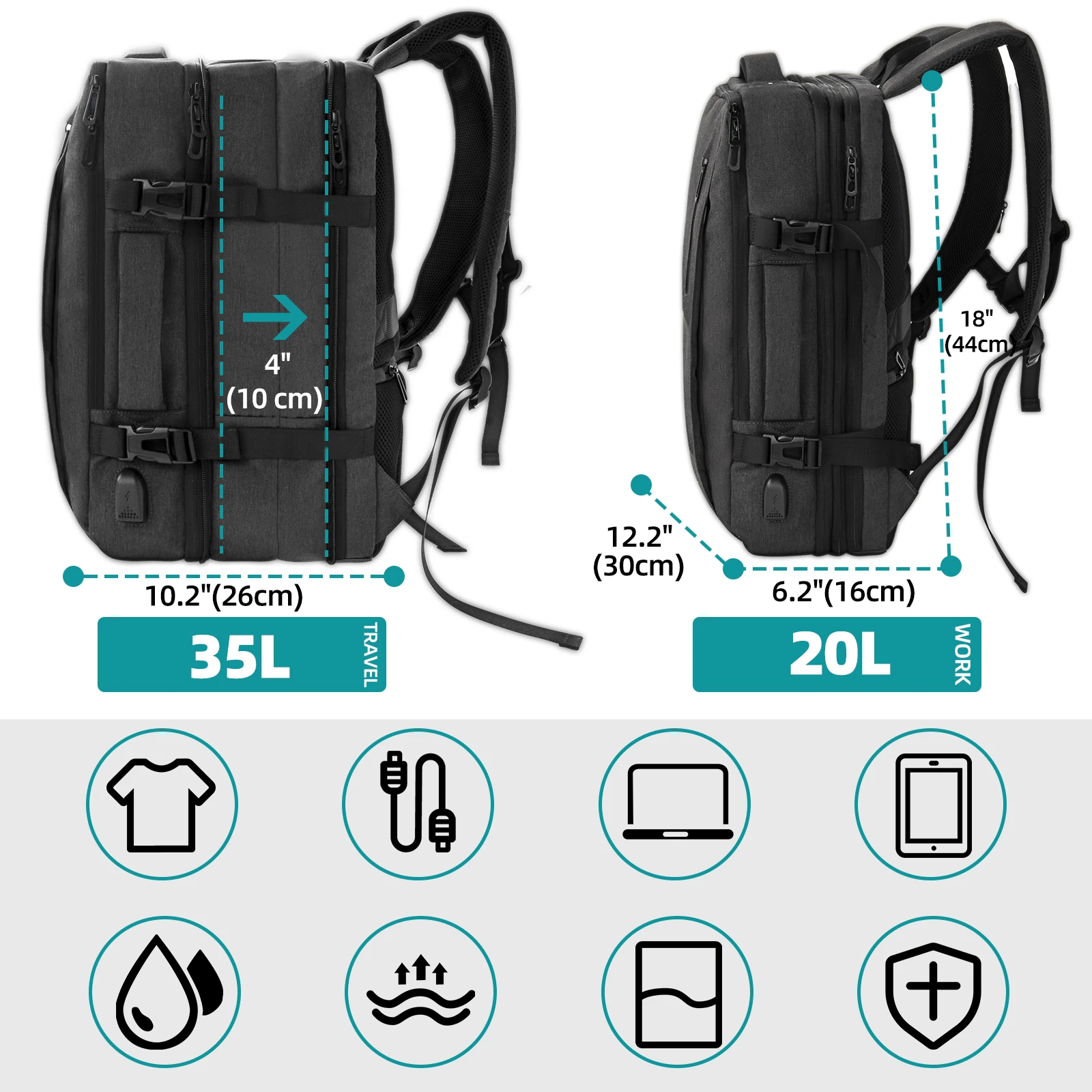 KINGSLONG-mochila para ordenador portátil de negocios para hombre, bolsa USB expandible, 18 pulgadas, gran capacidad, impermeable, viaje, exterior