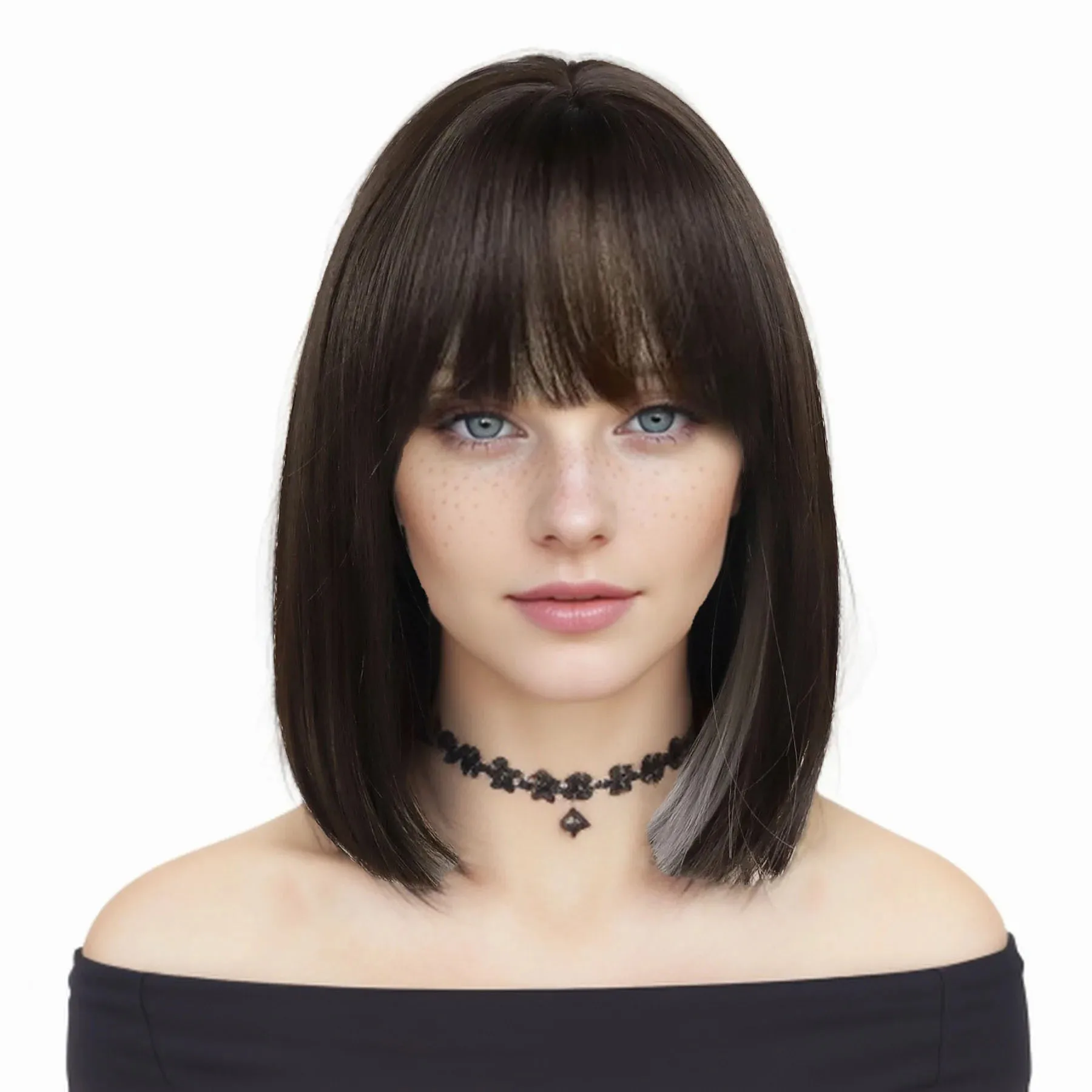 

Short Mix Brown Wigs for Women Synthetic Fiber The Bobs Straight Hair Bobo Wig with Bangs Natural Hairstyle Mom Wigs Dialy Wear
