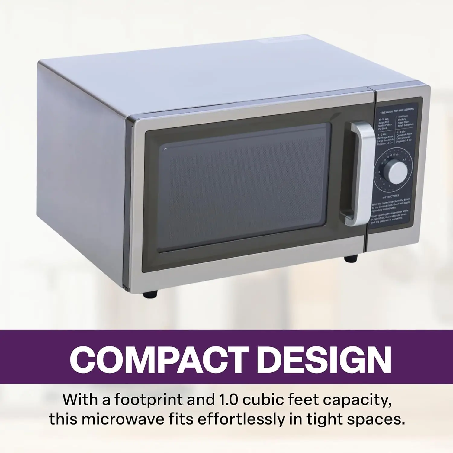 Microwave with Dial Control, 1 Cubic Feet Interior, Stainless Steel, 1000 Watts, UL and NSF Approved