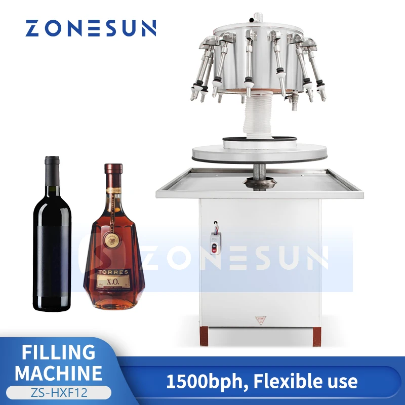 

Zonesun Gravity Bottle Filler Wine Filling Machine Gravity Liquid Filling Machine Rotary Bottle Filling Equipment ZS-HXF12