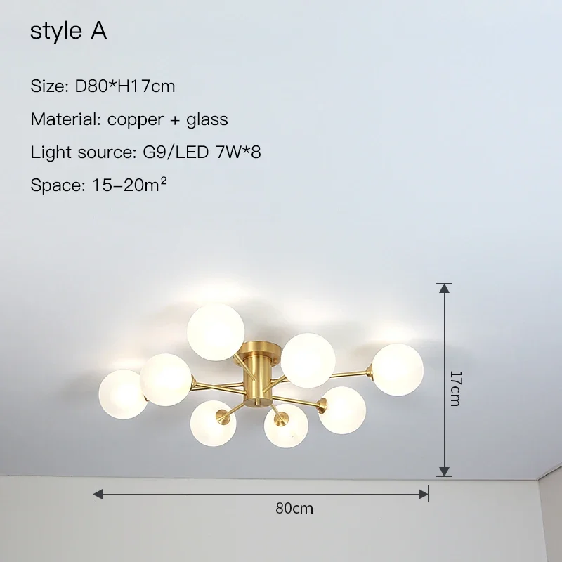 Nordic Glazen Slaapkamer Plafond Kroonluchter G9 voor Woonkamer Loft Hanglamp Scandinavisch Decor Binnenverlichting Lustres Armatuur