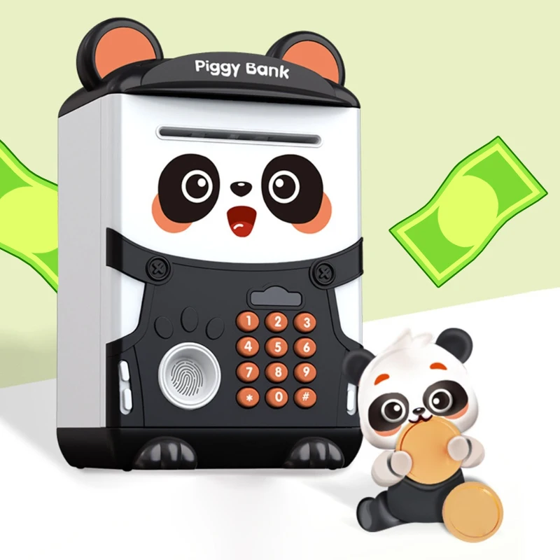 กระปุกออมสินไฟฟ้า Kawaii Panda Moneybox รหัสผ่านลายนิ้วมือ Banks บันทึกเหรียญเงินสดของเล่นเด็กวันเกิดคริสต์มาสของขวัญ
