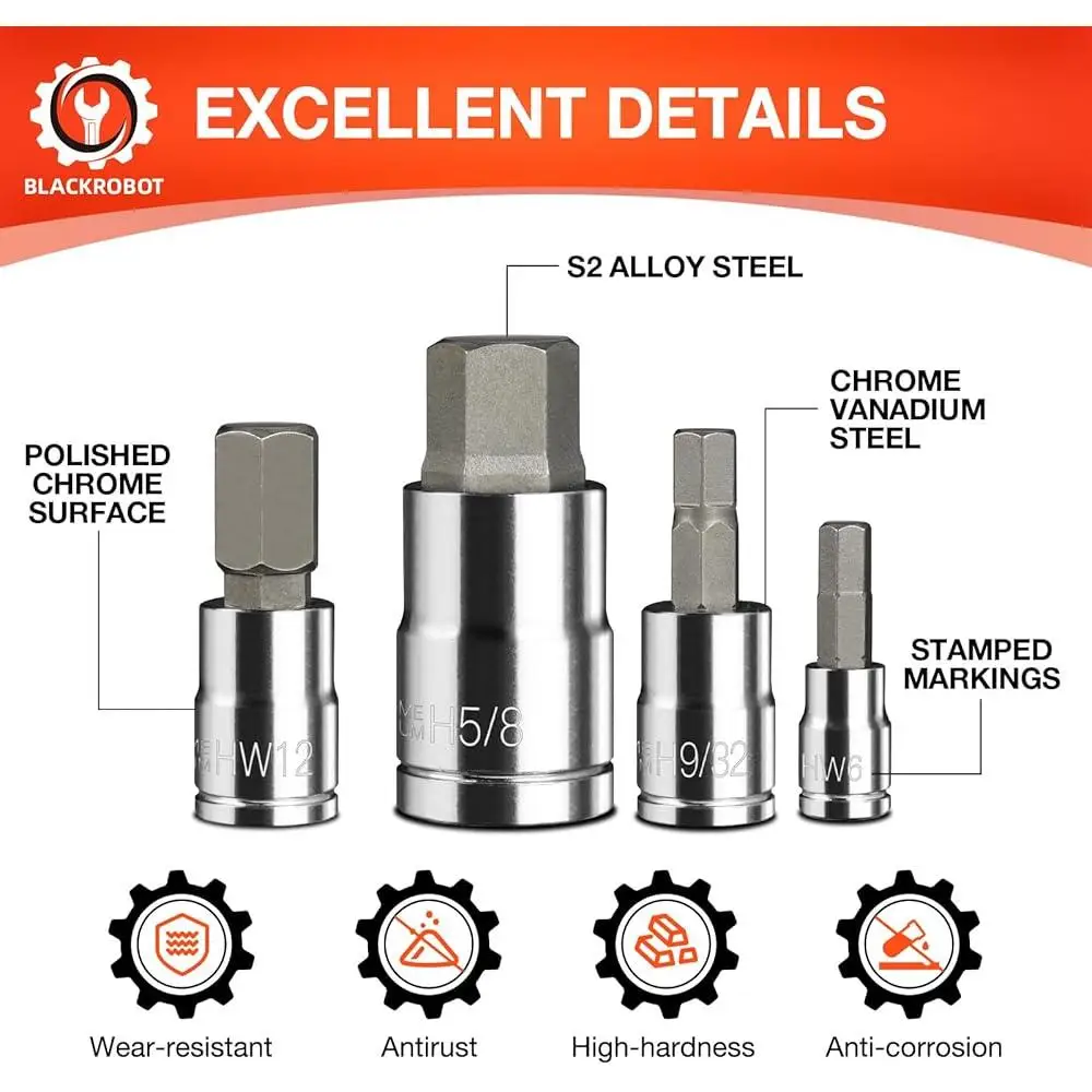 34 шт. набор шестигранных головок с адаптерами 1/4 3/8 1/2, метрический стальной футляр для хранения инструментов SAE