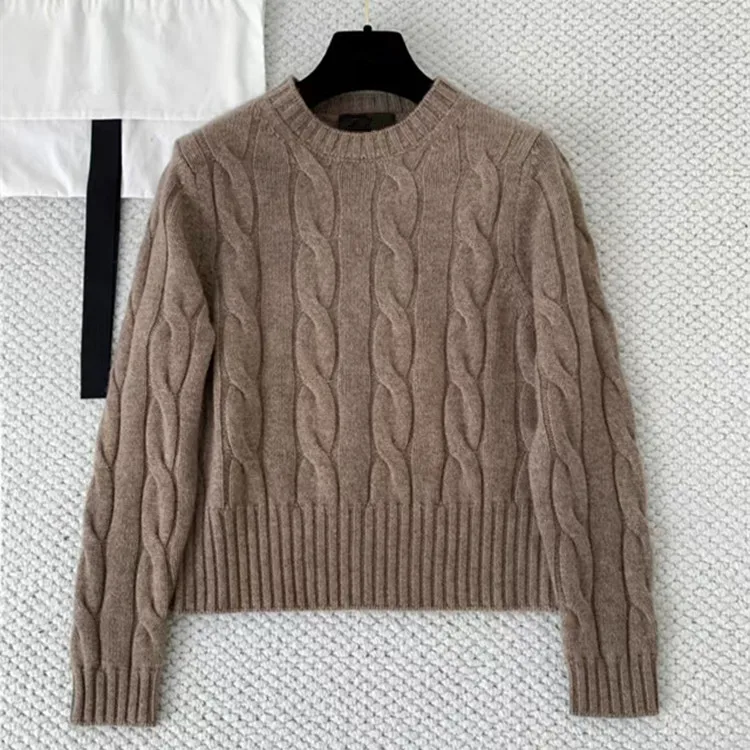 

Customized European and American women's clothing for winter 2025 Long-sleeved round-neck tweed cashmere knitted sweater