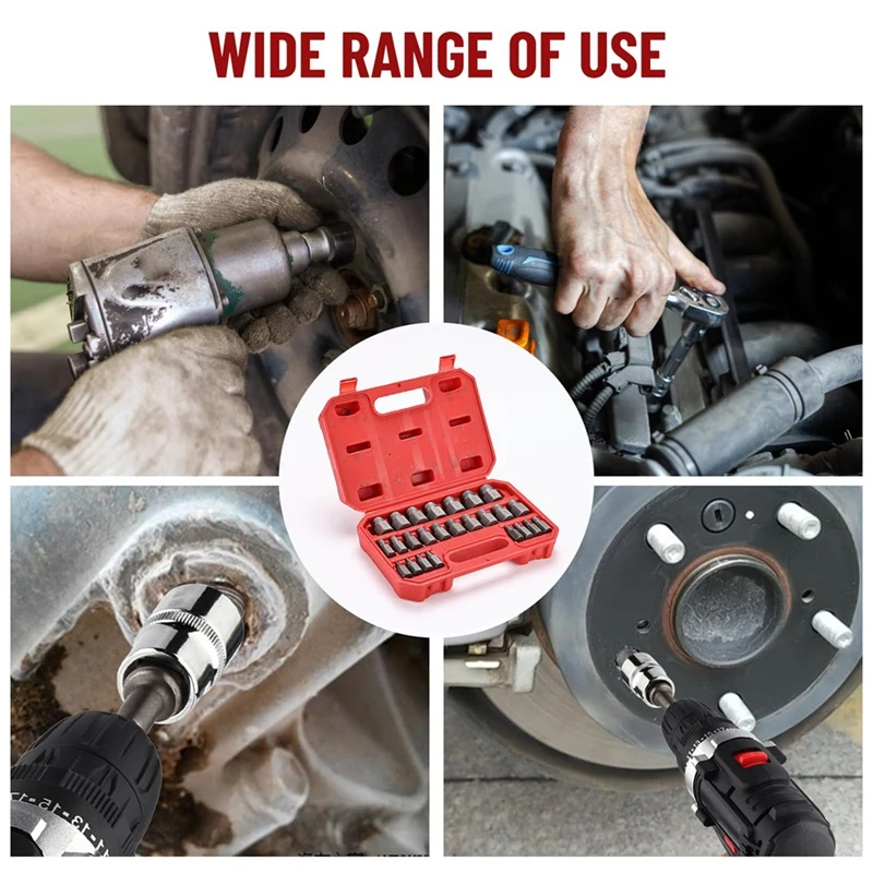 25Pcs Screw Extractor Set Hex Multi-Spline Easy Out Bolt Extractor Set, Heavy Duty Metric EZ Out Rounded Screw Remover