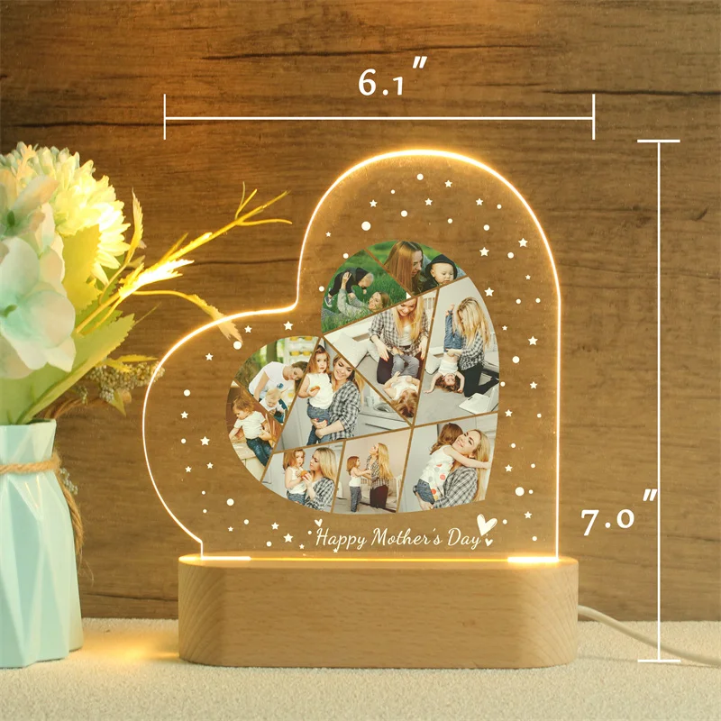 Personalized Heart Shaped Photo Night Light,Custom Photo Collage Lamp,Gift for Mom,Photo Lamp, Photo Collage Gift