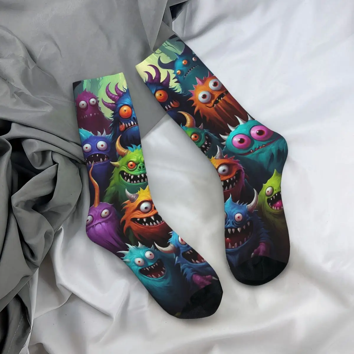 

All Seasons Crew Stockings Cartoon Happy Monster Socks Crazy Hip Hop Long Socks Accessories for Men Women Christmas Gifts