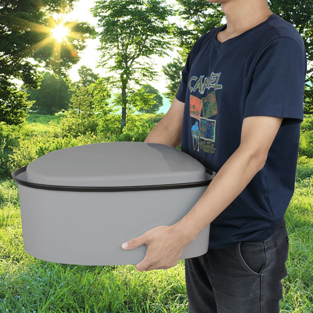 Portable toilet with lid, outdoor camping toilet with anti slip pad, easy to clean，grey