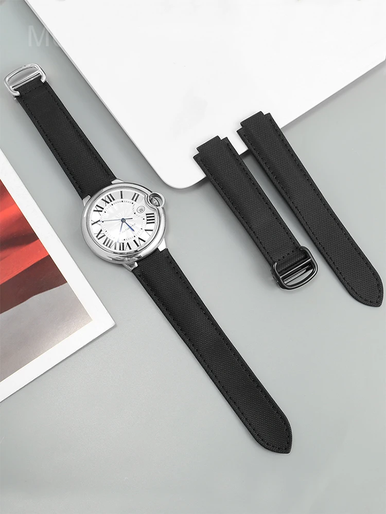 For Cartier Ballon Bleu Canvas Watch Strap Folding Buckle Convex Interface Waterproof Unisex Design 8x16 11x18 12x20 Lightweight