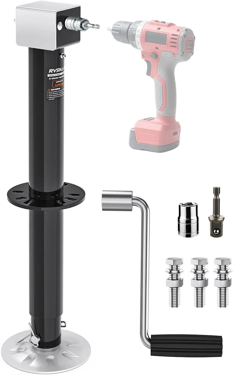 

5000 lbs A-Frame Trailer Jack, 26' Lift, Cordless Drill Compatible, for RV/Boat, with Crank & Cover, Black