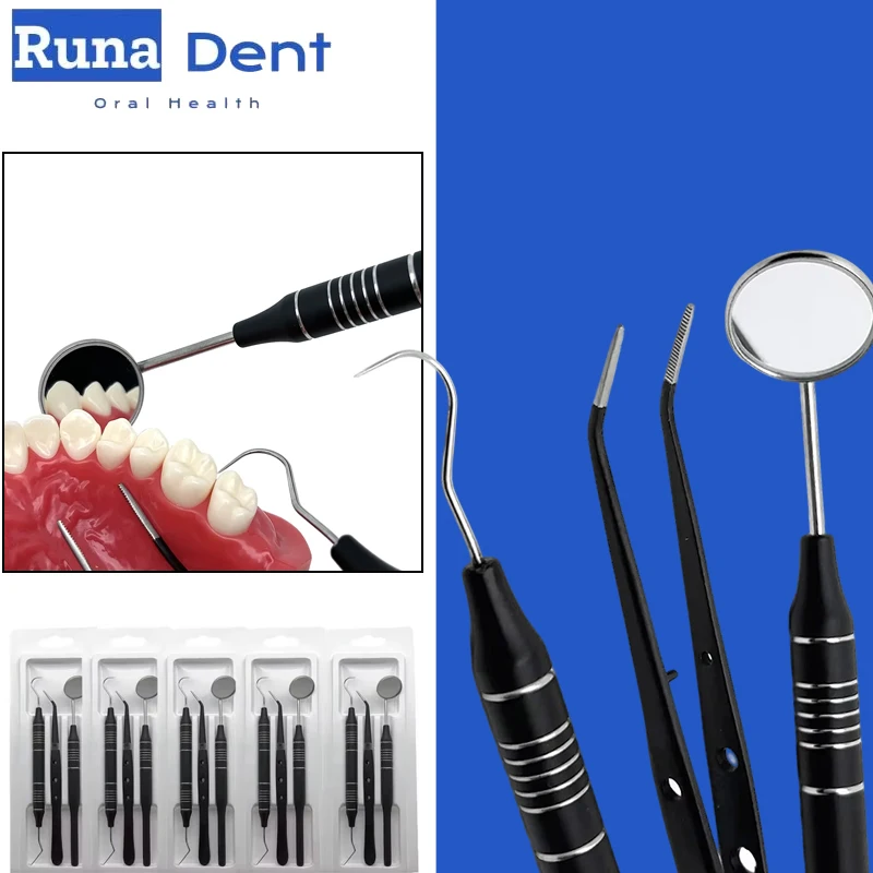 5set Dental Kit Professional Grade Stainless Steel Mouth Mirror Probe Tweezers Set for Clinic Use