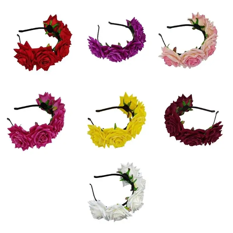 

Elegant Rose Hair Bands Photo Booth Props Rose Headband Party Headpiece Garland Padded Headband for Music Festivals