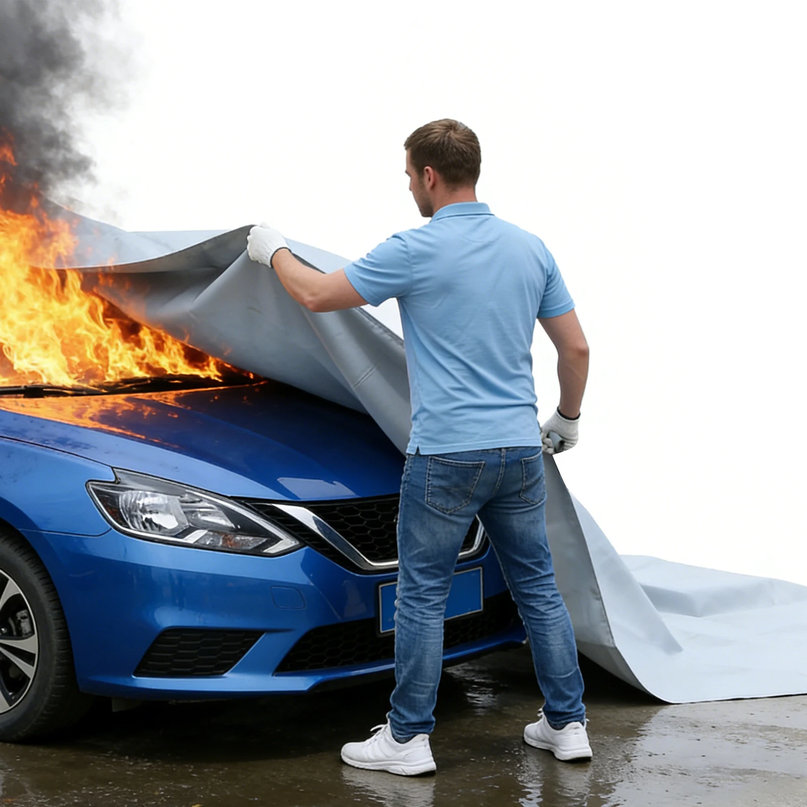High Temperature Resistant Fabric Reusable Parking Safety Fire Cover Silicone Coated for EV Battery & Engine Fires