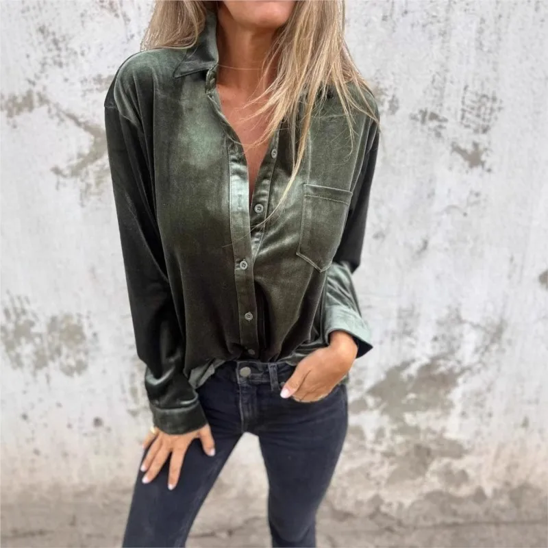 Eenvoudig Commuter Damesshirt 2025, lente en herfst, lange mouwen, enkele rij knopen, veelzijdige top, losse basis voor dameskleding, kantoor