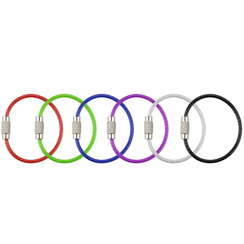 Imagem -04 - Chaveiro Tag Corda de Fio Cabo Laço Parafuso Bloqueio Gadget Anel Chave Círculo Acampamento Mão Conjunto Ferramenta Aço Inoxidável 10 Peças Cores