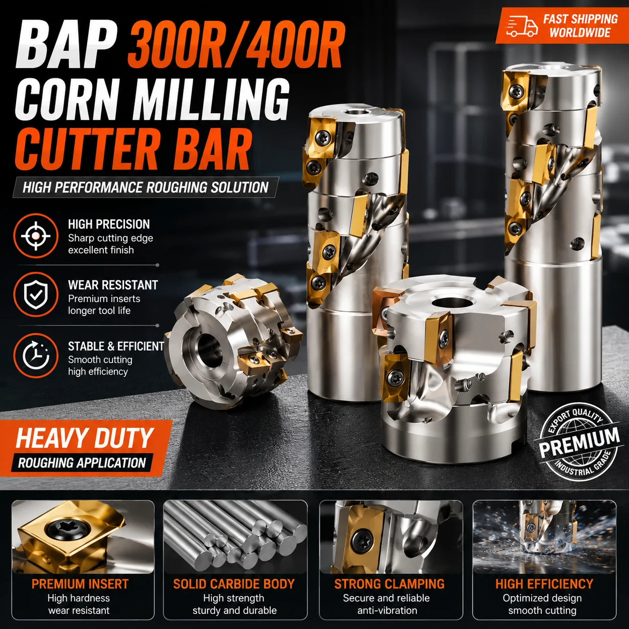 

BAP300R BAP400R Corn Milling Face Mill Cutter High Feed Roughing Tool for APMT1135 1604 Inserts Stable Cutting