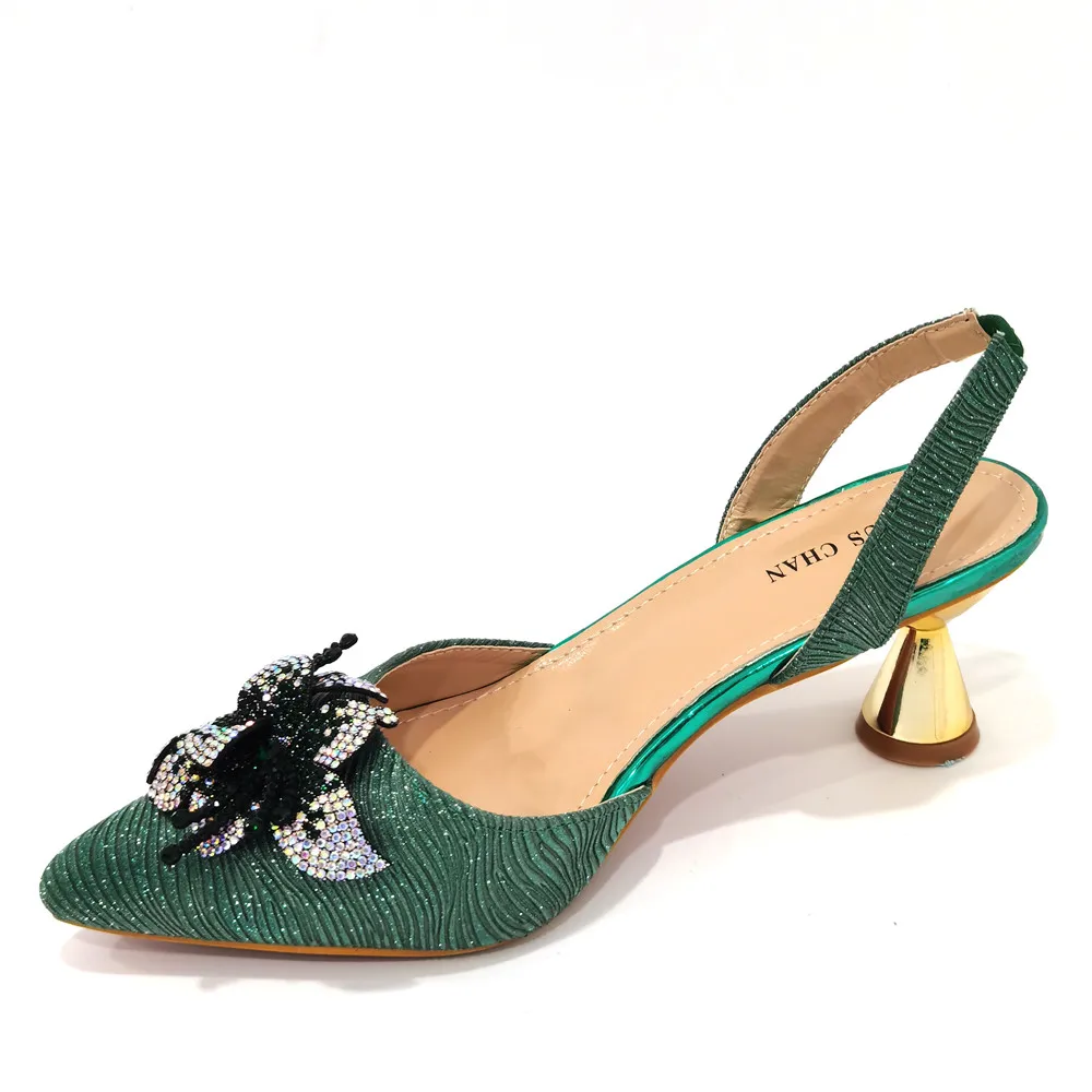 FASHION SHOE Sandals Women 2022 High Heels sexy Green Color Rhinestone Flowers Party Pumps Wedding Shoe and Matching Bag Set