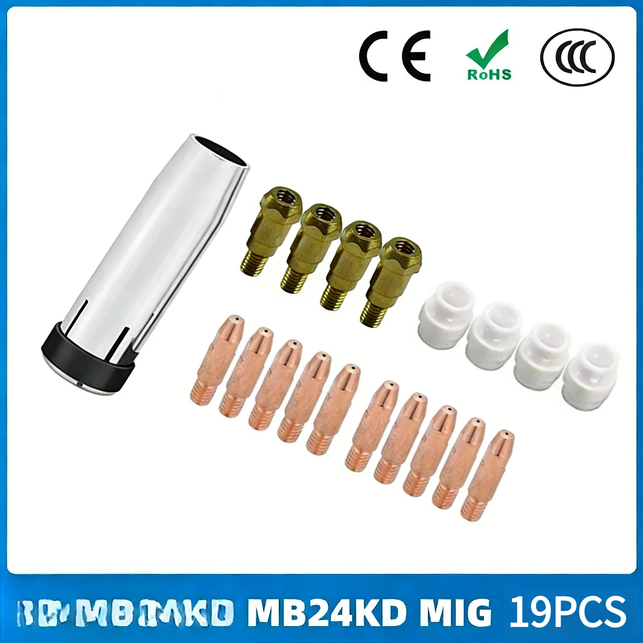 

Защитная насадка MB24KD, аксессуары для газозащитного сварочного пистолета, соединительный стержень MIG, защитный кожух 24KD, 19 шт.